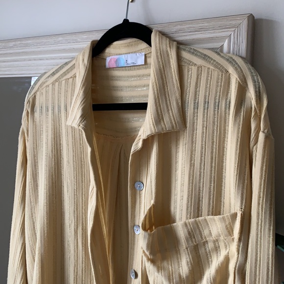 FREE PEOPLE FP Beach yellow knit long sleeve button down shirt (small) ✨ - Picture 4 of 5